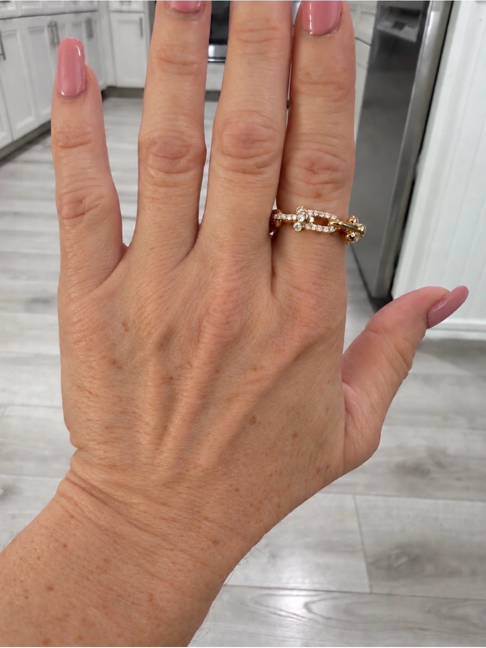 T&CO Hardware Link Ring with diamonds solid 18k yellow Gold